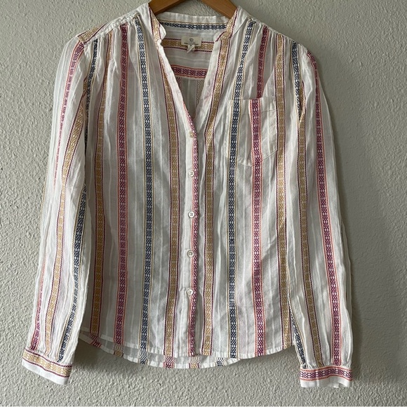 Johnny Cotton Shirt Women’s M Striped Gauzy Button Up Long Sleeve Lightweight - Picture 1 of 13